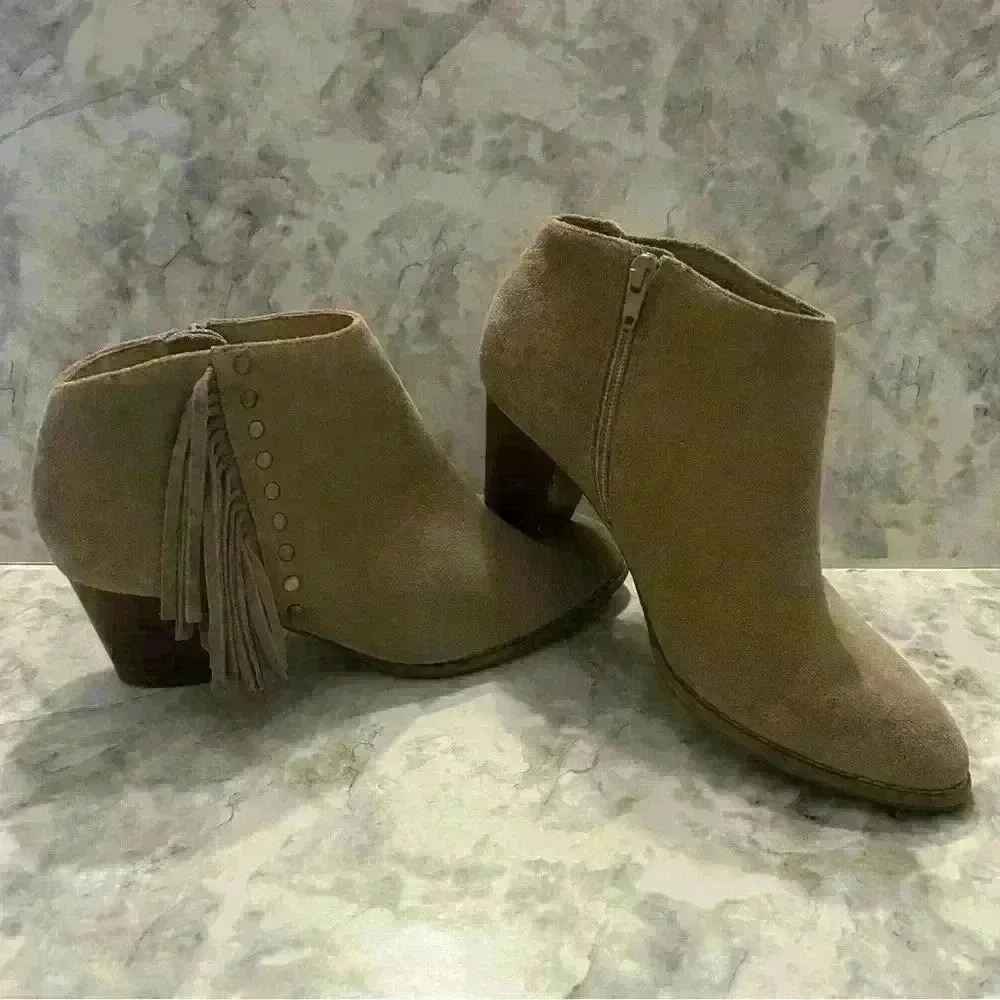 Women’s Vionic Faros Fringe Tan Ankle Booties Boots Size 8.5